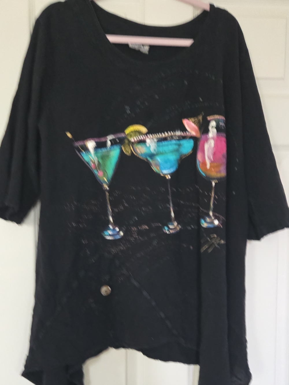 Black Graphic Tunic Top with Handpainted Design